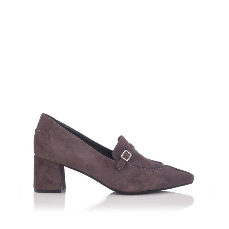 * Block Heel Pointed Toe Shoes Grazia Suede Grey | Heels